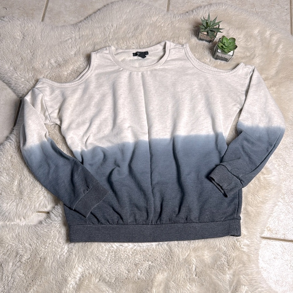 Forever 21 Sweater Open Shoulder Ombre Medium Cream Blue Gray